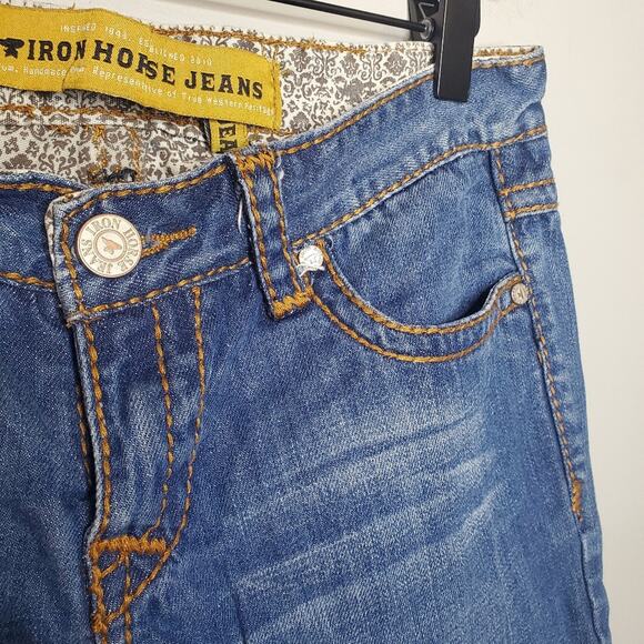 Iron Horse Jeans Straight Leg Denim Contrast Stitching Women's 4 Long Mid Wash - Picture 14 of 16